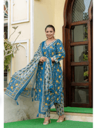 Plus Size Blue Yellow Straight Salwar Suit - BONYHUBSALWAR KAMEEZ