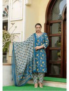 Plus Size Blue Yellow Straight Salwar Suit - BONYHUBSALWAR KAMEEZ