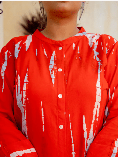 Plus Size Bright Red Tye Dye Kurti - BONYHUBSALWAR KAMEEZ