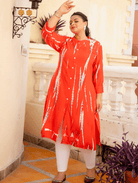 Plus Size Bright Red Tye Dye Kurti - BONYHUBSALWAR KAMEEZ