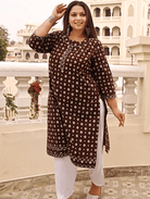 Plus Size Brown Cotton Kurti UK Next day - BONYHUBSALWAR KAMEEZ