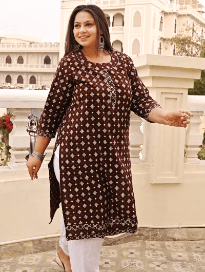 Plus Size Brown Cotton Kurti UK Next day - BONYHUBSALWAR KAMEEZ
