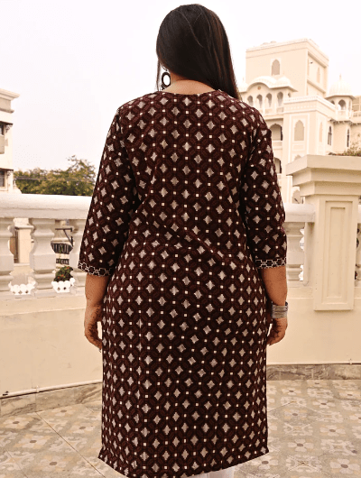 Plus Size Brown Cotton Kurti UK Next day - BONYHUBSALWAR KAMEEZ