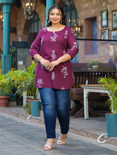 Plus Size Burgandy Floral Printed Top - BONYHUBSALWAR KAMEEZ