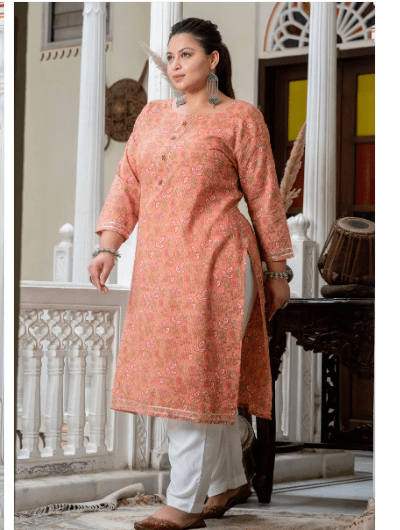 Plus Size Carrot Pink Pure Cotton Straight Kurti - BONYHUBSALWAR KAMEEZ