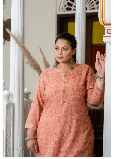 Plus Size Carrot Pink Pure Cotton Straight Kurti - BONYHUBSALWAR KAMEEZ