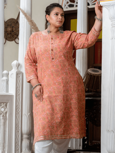 Plus Size Carrot Pink Pure Cotton Straight Kurti - BONYHUBSALWAR KAMEEZ