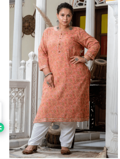Plus Size Carrot Pink Pure Cotton Straight Kurti - BONYHUBSALWAR KAMEEZ