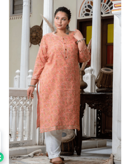 Plus Size Carrot Pink Pure Cotton Straight Kurti - BONYHUBSALWAR KAMEEZ