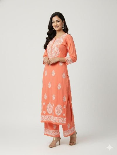 Plus Size Chikankari Cotton Kurta Palazzo Set - BONYHUBSALWAR KAMEEZ