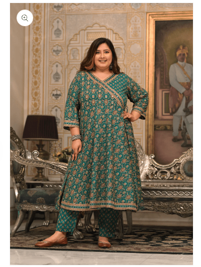 Plus Size Cotton Green Anarkali Suit UK Next Day - BONYHUBSALWAR KAMEEZ