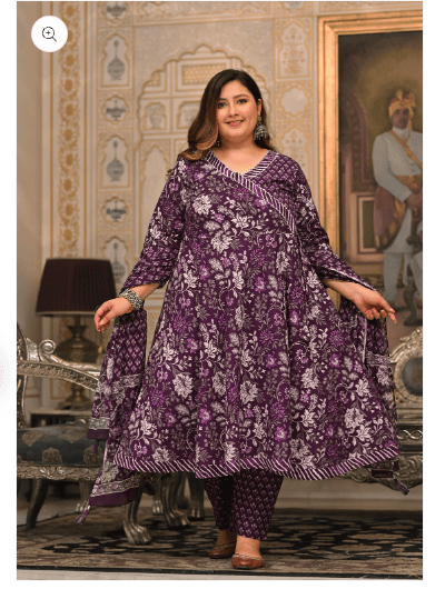 Plus Size Cotton Purple Anarkali Suit Set UK Next Day - BONYHUBSALWAR KAMEEZ