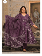 Plus Size Cotton Purple Anarkali Suit Set UK Next Day - BONYHUBSALWAR KAMEEZ