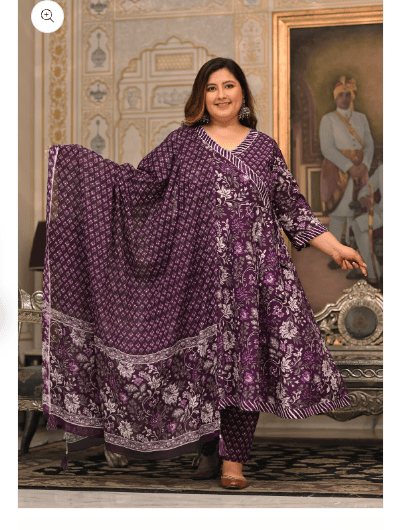 Plus Size Cotton Purple Anarkali Suit Set UK Next Day - BONYHUBSALWAR KAMEEZ