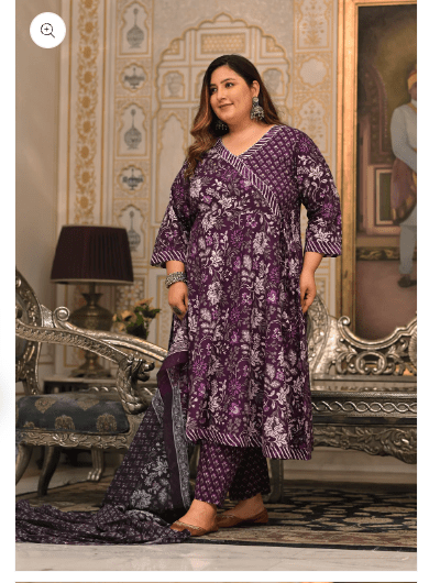 Plus Size Cotton Purple Anarkali Suit Set UK Next Day - BONYHUBSALWAR KAMEEZ