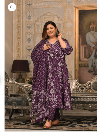 Plus Size Cotton Purple Anarkali Suit Set UK Next Day - BONYHUBSALWAR KAMEEZ
