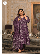 Plus Size Cotton Purple Anarkali Suit Set UK Next Day - BONYHUBSALWAR KAMEEZ