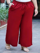 Plus size Dark Red Rayon Wide Leg Palazzo - BONYHUBSALWAR