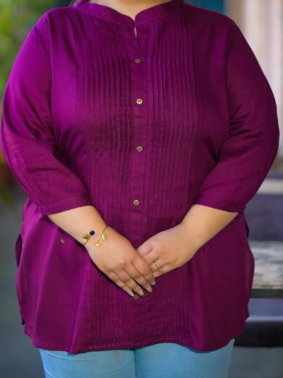 Plus Size Deep Purple Plum Solid Top - BONYHUBSALWAR KAMEEZ