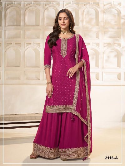 Plus Size Embroidered Sharara Palazzo Suit- 4 Colours - BONYHUBSALWAR KAMEEZ