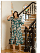 Plus size Green Cotton Printed Kurti Gown - BONYHUBSALWAR KAMEEZ