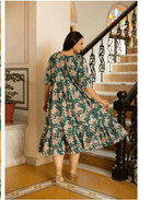 Plus size Green Cotton Printed Kurti Gown - BONYHUBSALWAR KAMEEZ