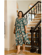 Plus size Green Cotton Printed Kurti Gown - BONYHUBSALWAR KAMEEZ
