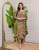 Plus Size Green Jaipuri Print Mirror Work Salwar Suit Set - BONYHUBSALWAR KAMEEZ