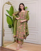 Plus Size Green Jaipuri Print Mirror Work Salwar Suit Set - BONYHUBSALWAR KAMEEZ