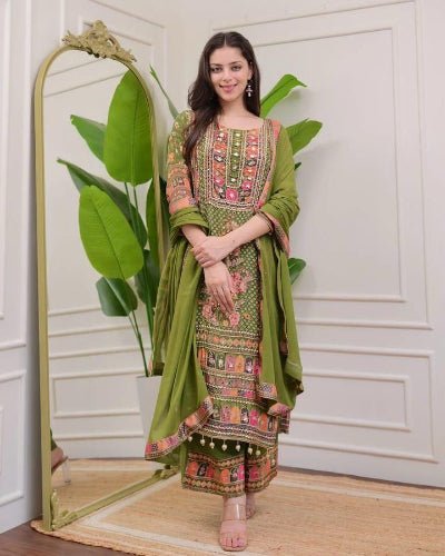 Plus Size Green Jaipuri Print Mirror Work Salwar Suit Set - BONYHUBSALWAR KAMEEZ