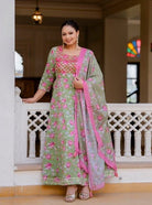 Plus size Green Pink Floral Printed Kurti Dupatta Set of 2 UK Next Day - BONYHUBSALWAR KAMEEZ