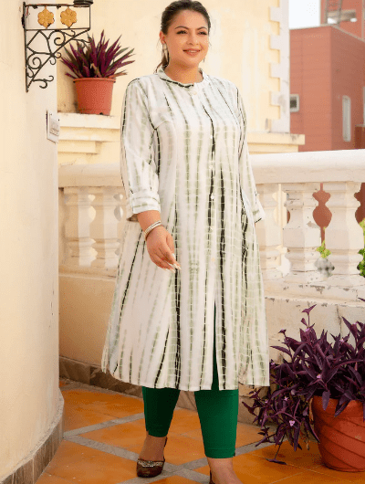 Plus Size Green Tye Dye Kurti - BONYHUBSALWAR KAMEEZ