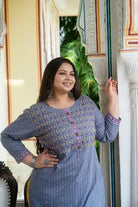 Plus Size Grey Pink Cotton Straight Kurti - BONYHUBSALWAR KAMEEZ