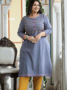 Plus Size Grey Pink Cotton Straight Kurti - BONYHUBSALWAR KAMEEZ