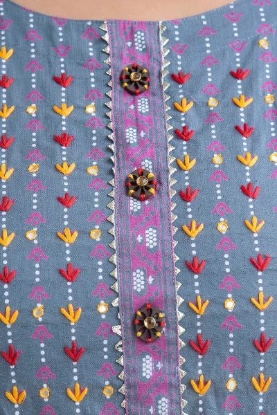 Plus Size Grey Pink Cotton Straight Kurti - BONYHUBSALWAR KAMEEZ