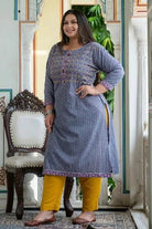 Plus Size Grey Pink Cotton Straight Kurti - BONYHUBSALWAR KAMEEZ