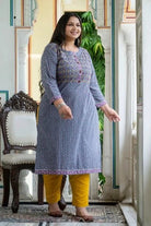 Plus Size Grey Pink Cotton Straight Kurti - BONYHUBSALWAR KAMEEZ