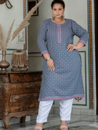 Plus Size Grey Pure Cotton Straight Kurti - BONYHUBSALWAR KAMEEZ