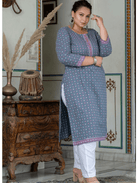 Plus Size Grey Pure Cotton Straight Kurti - BONYHUBSALWAR KAMEEZ