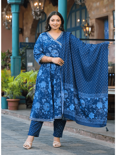 Plus Size Indigo Blue Anarkali Salwar Suit - BONYHUBSALWAR KAMEEZ
