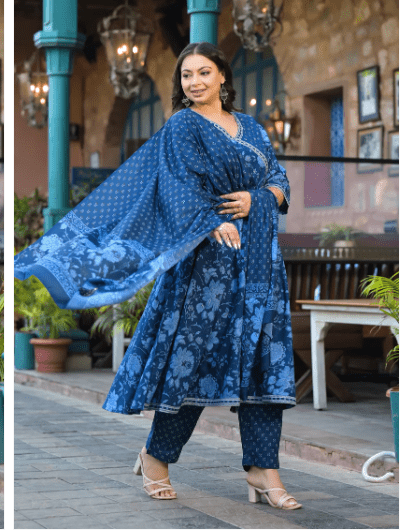 Plus Size Indigo Blue Anarkali Salwar Suit - BONYHUBSALWAR KAMEEZ
