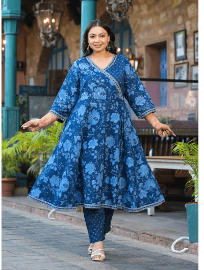 Plus Size Indigo Blue Anarkali Salwar Suit - BONYHUBSALWAR KAMEEZ