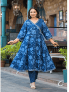 Plus Size Indigo Blue Anarkali Salwar Suit - BONYHUBSALWAR KAMEEZ