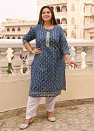 Plus Size Lapis Blue Cotton Kurti UK Next DAY - BONYHUBSALWAR KAMEEZ