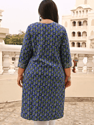 Plus Size Lapis Blue Cotton Kurti UK Next DAY - BONYHUBSALWAR KAMEEZ