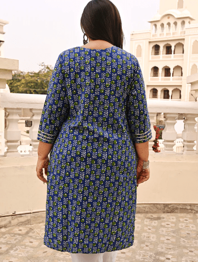 Plus Size Lapis Blue Cotton Kurti UK Next DAY - BONYHUBSALWAR KAMEEZ