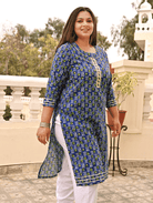 Plus Size Lapis Blue Cotton Kurti UK Next DAY - BONYHUBSALWAR KAMEEZ