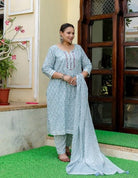 Plus Size Light Blue Cotton Salwar Suit Set - BONYHUBSALWAR KAMEEZ
