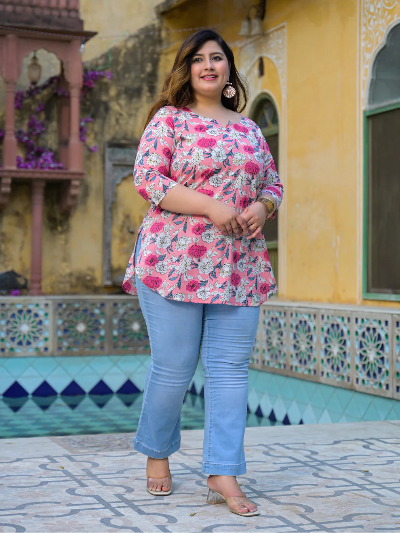 Plus Size Light Pink Floral Top - BONYHUBSALWAR KAMEEZ