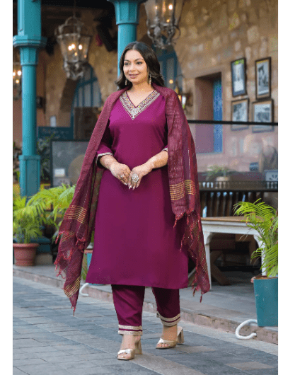 Plus Size Magenta Straight Salwar Suit - BONYHUBSALWAR KAMEEZ